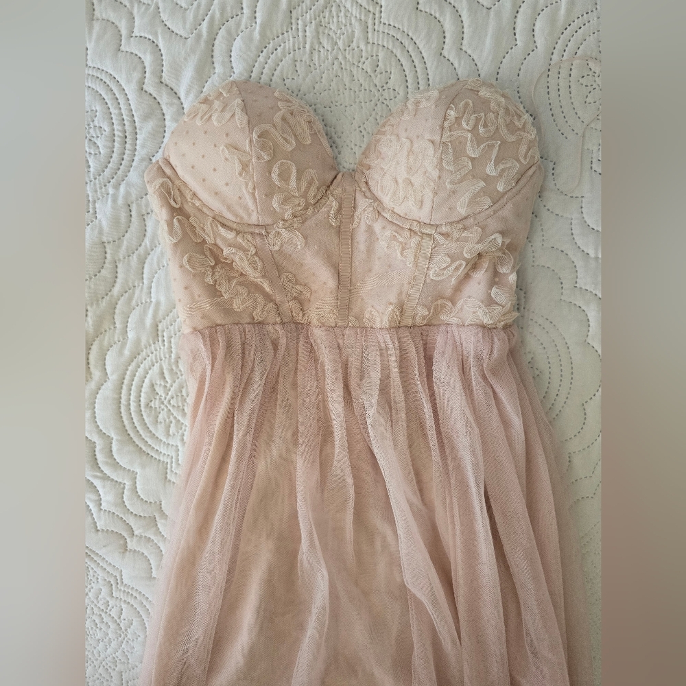 Fashion Nova Taupe Strapless Maxi Dress